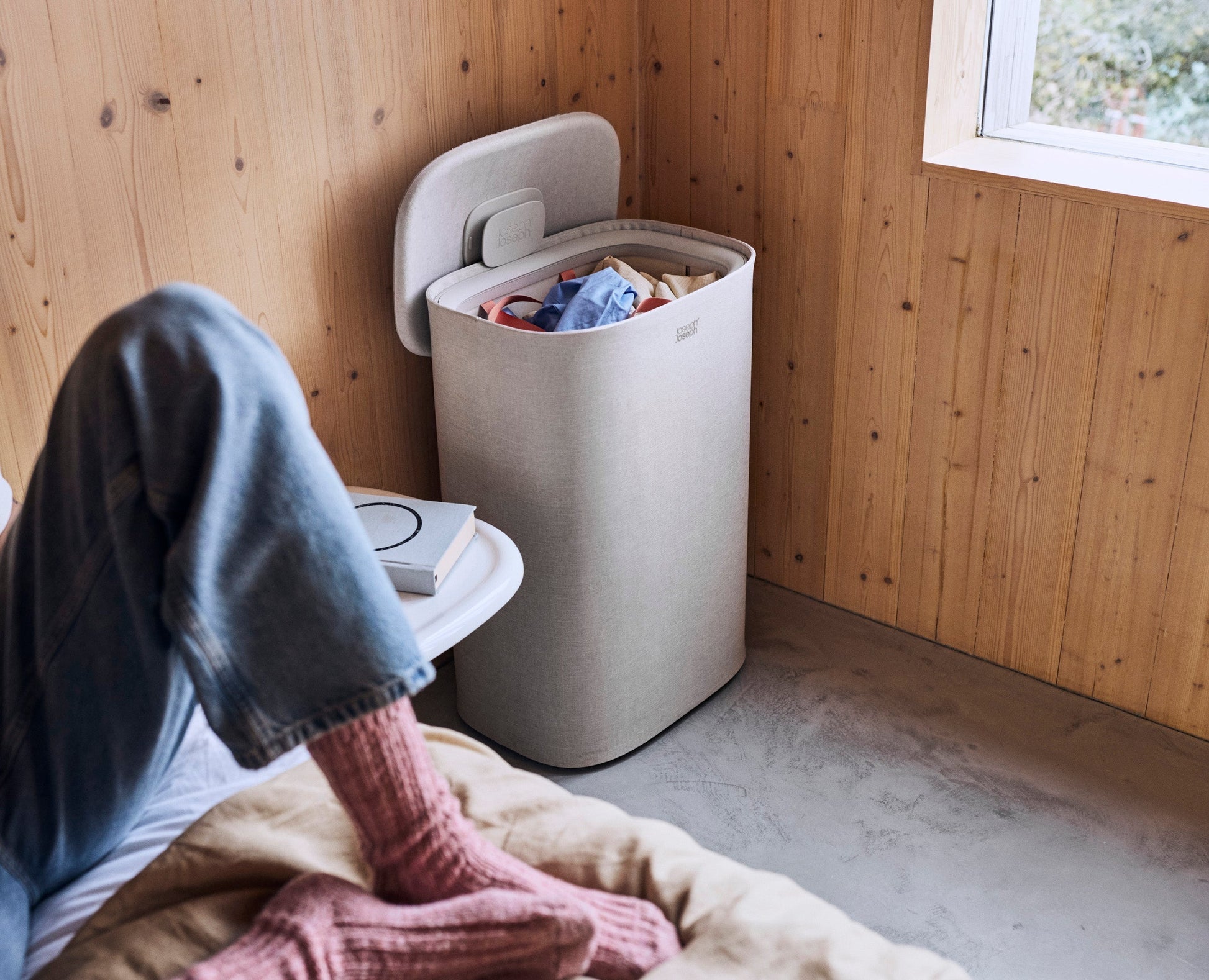 [hidden] [lifestyle] Tota 2 One 60L Pale Mushroom Laundry Basket