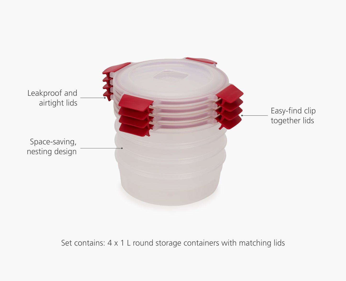 [half-width] Nest Lock 4-Piece Red 1L Round Container Set