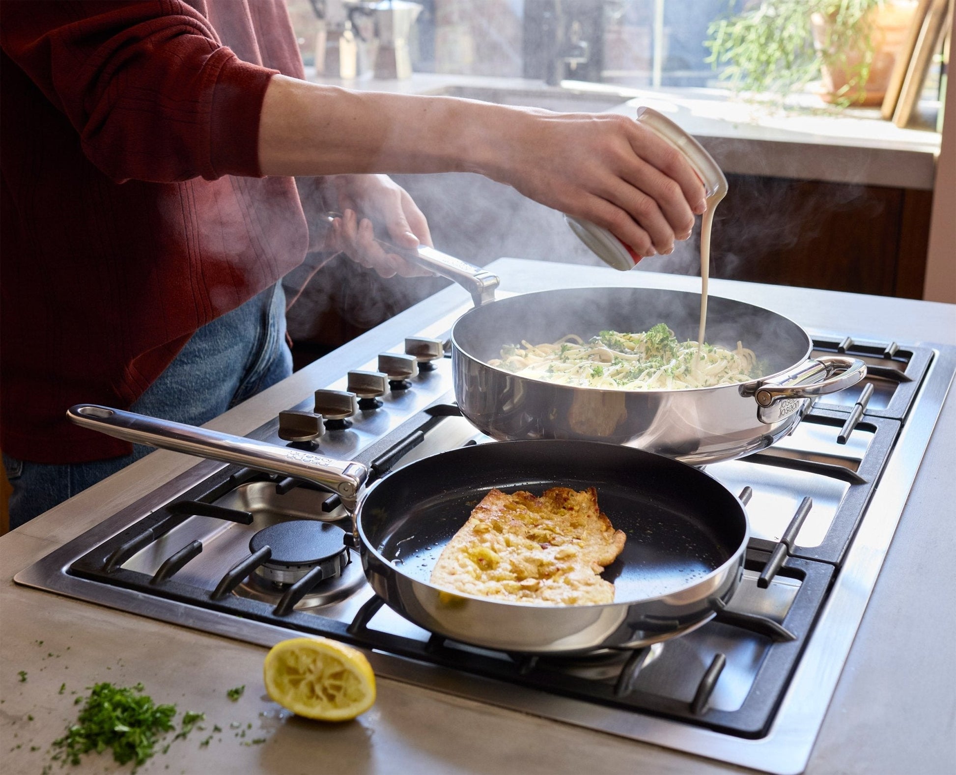 Space Steel Folding Handle Non-Stick 2-piece Pan Set