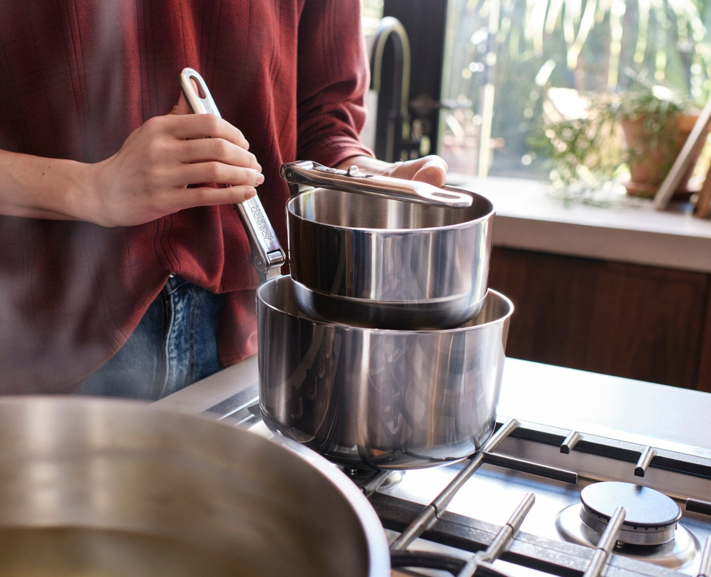 [half-width] Space Steel Folding Handle 6-Piece Cookware Set