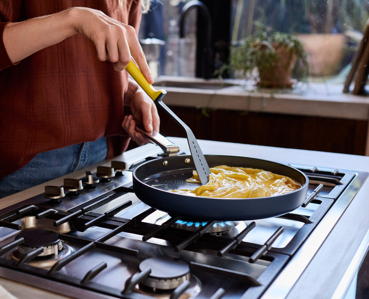 [half-width] Space Folding Handle Non-Stick 28cm Blue Shallow Frying Pan