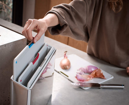 [half-width] Folio™ Steel 4-piece Chopping Board Set With Stone Stainless-Steel Case