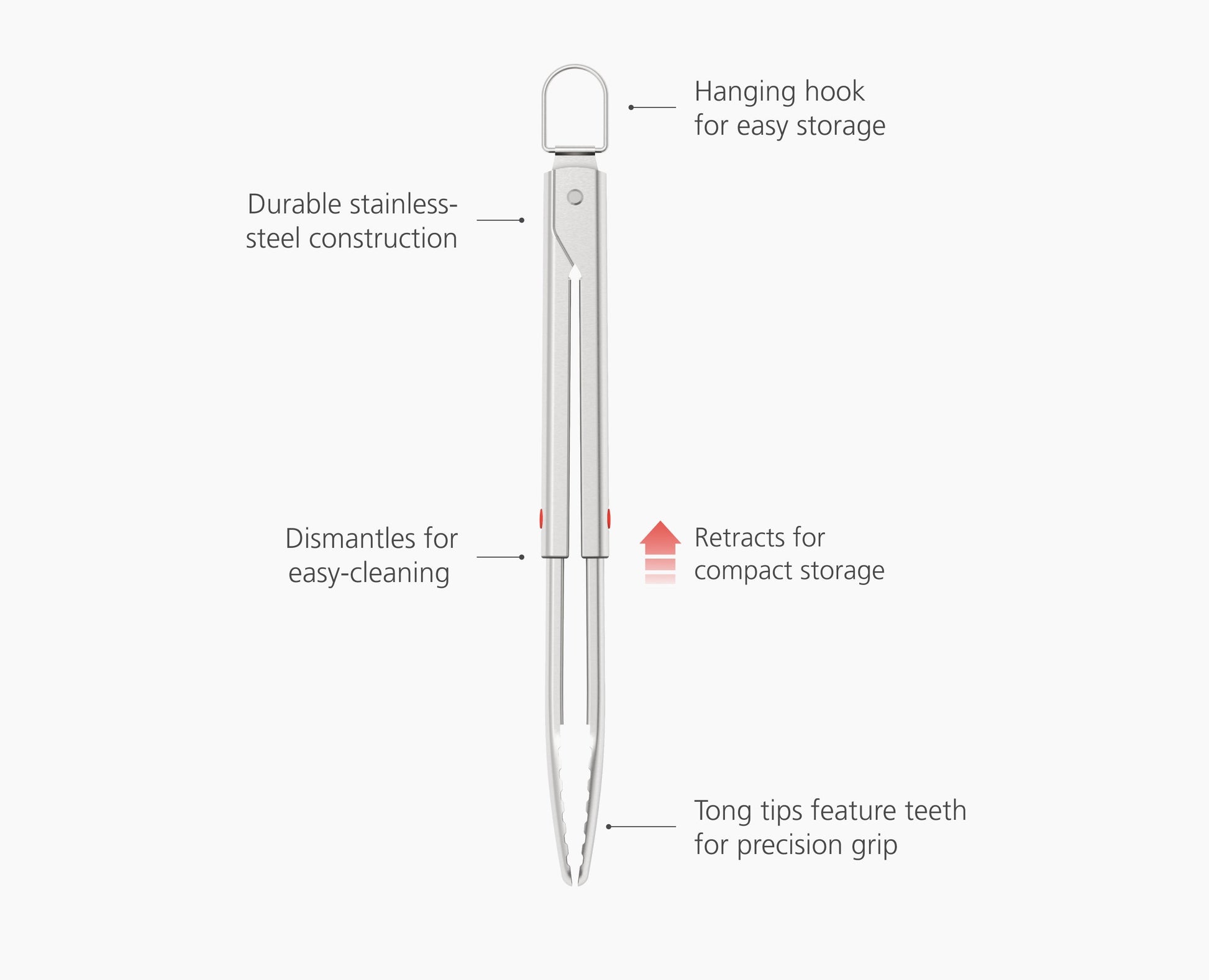 [half-width] GrillOut Stainless-Steel BBQ Tongs with Extending Handle