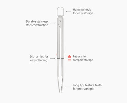 [half-width] GrillOut Stainless-Steel BBQ Tongs with Extending Handle