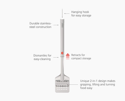[half-width] GrillOut Stainless-Steel BBQ Turner Tongs with Extending Handle
