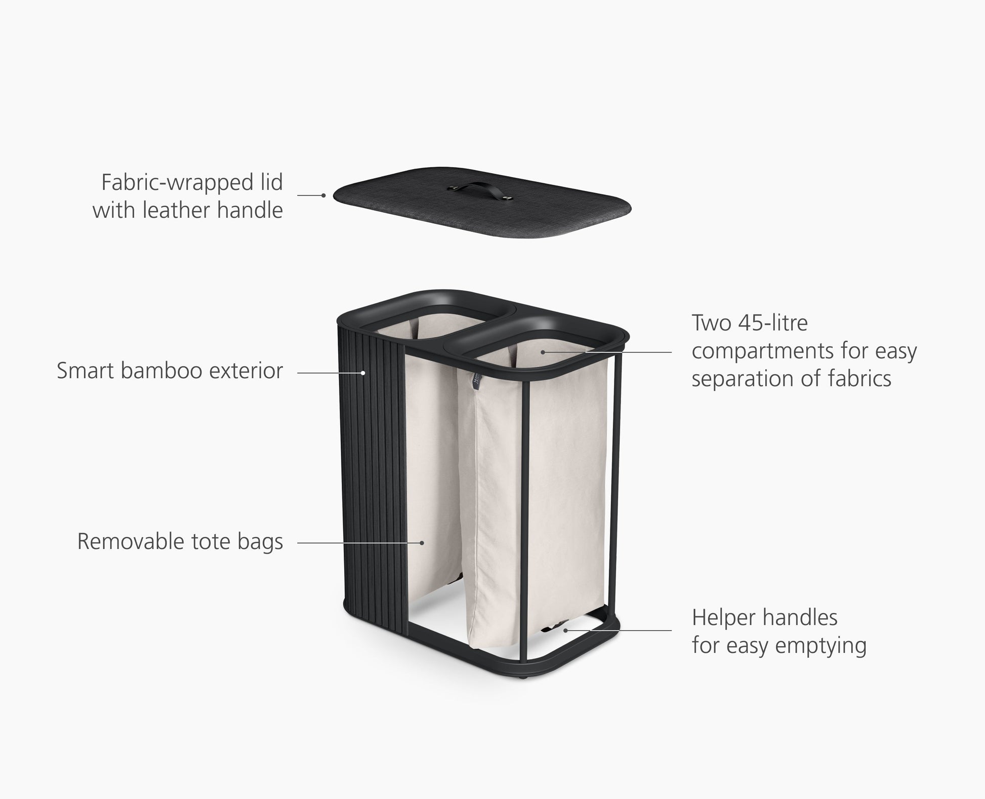 [half-width] Tota Luxe 90L Black Laundry Separation Basket