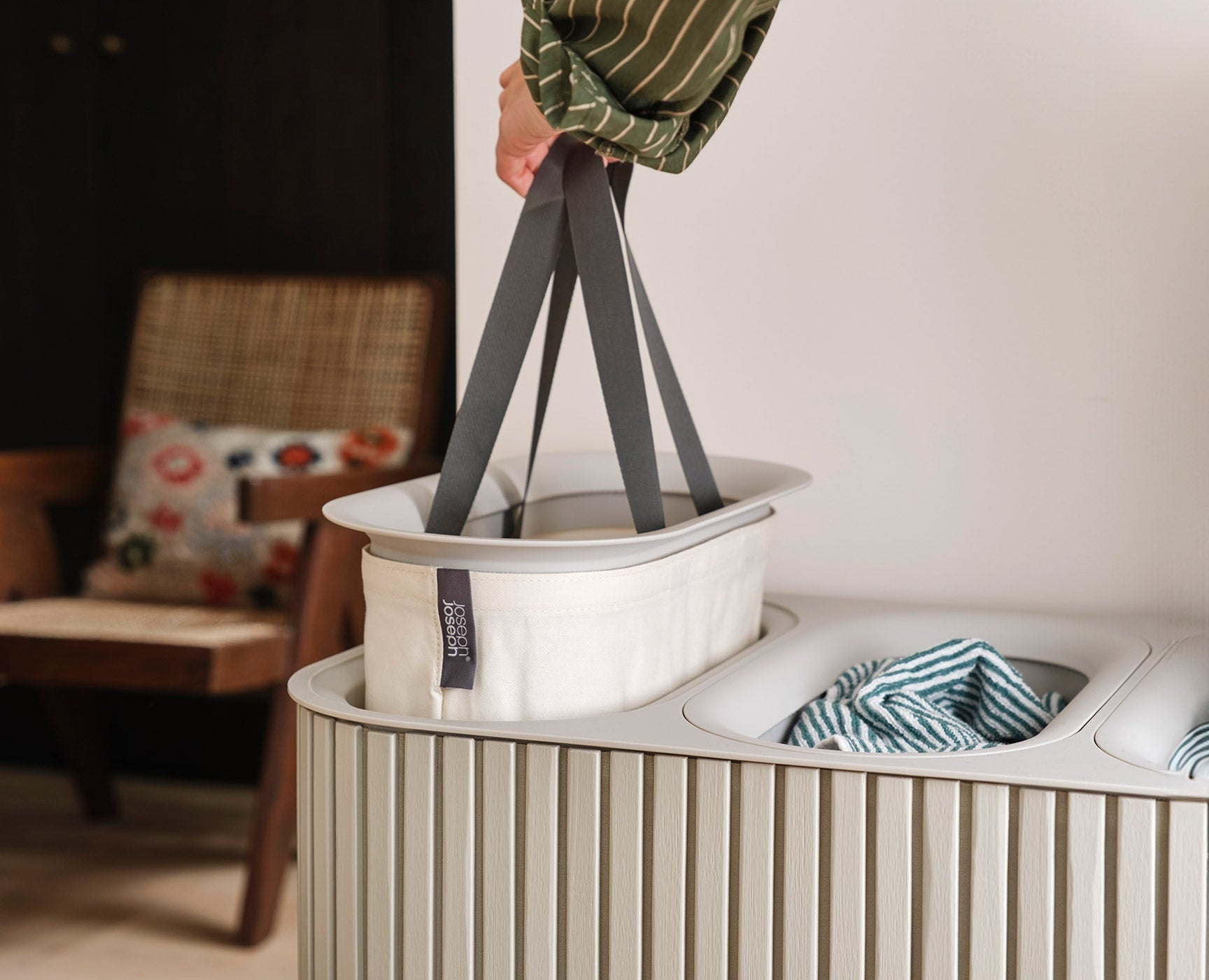 [half-width] Tota Trio Luxe 90L Ecru Laundry Separation Basket