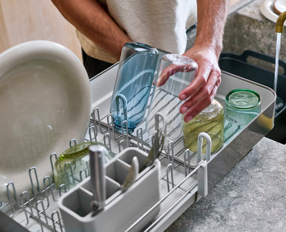 [half-width] Extend™ Steel Plus Expandable Stone Dish Drainer with Wine Glass Rack