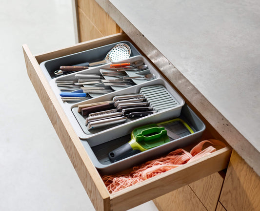 [hidden] [lifestyle] DrawerStore™ Expanding Tiered Cutlery, Utensil, Gadget & Knife Organiser