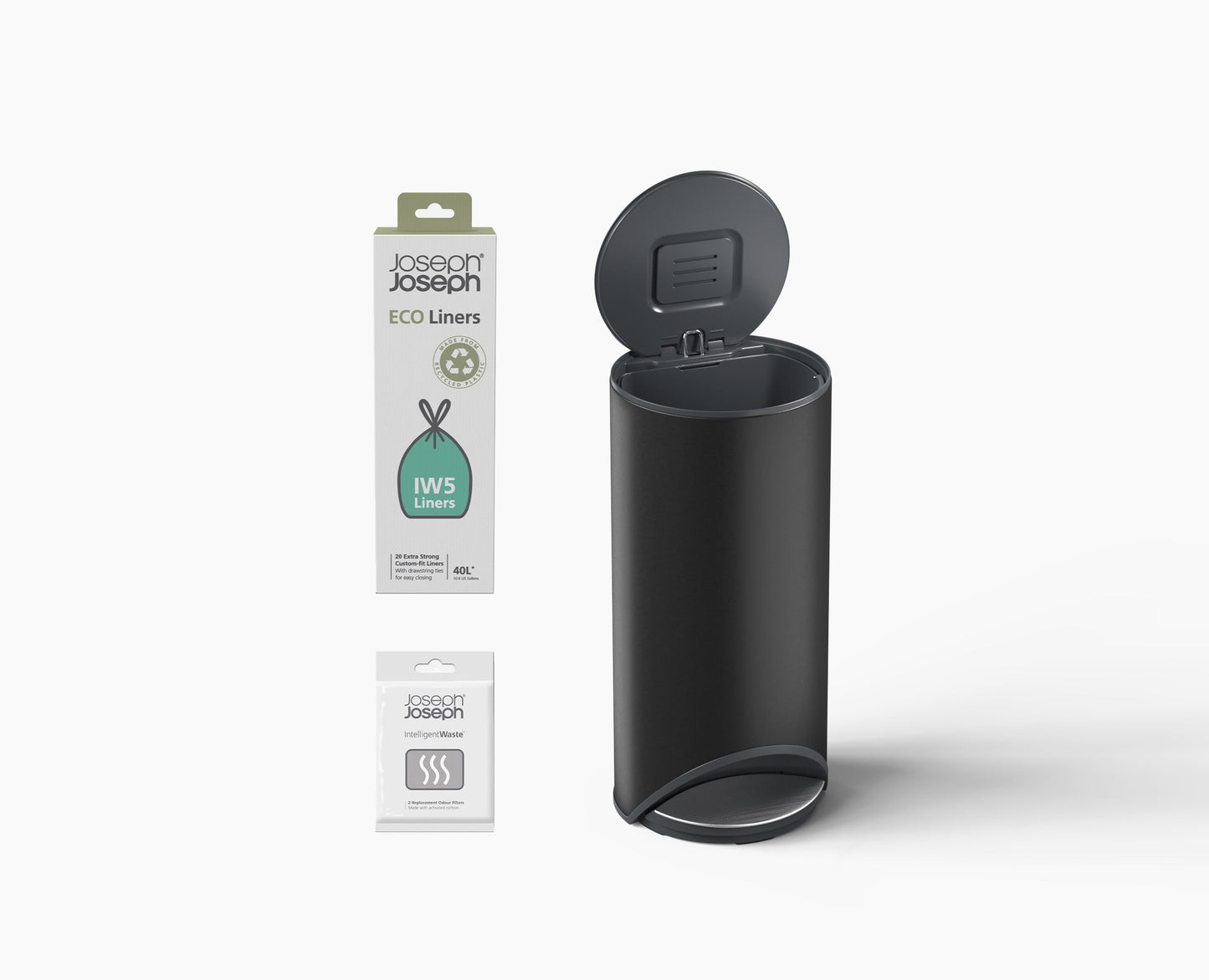 [hidden] Arc™ 30L Easy-push Matt Black Pedal Bin Starter Set