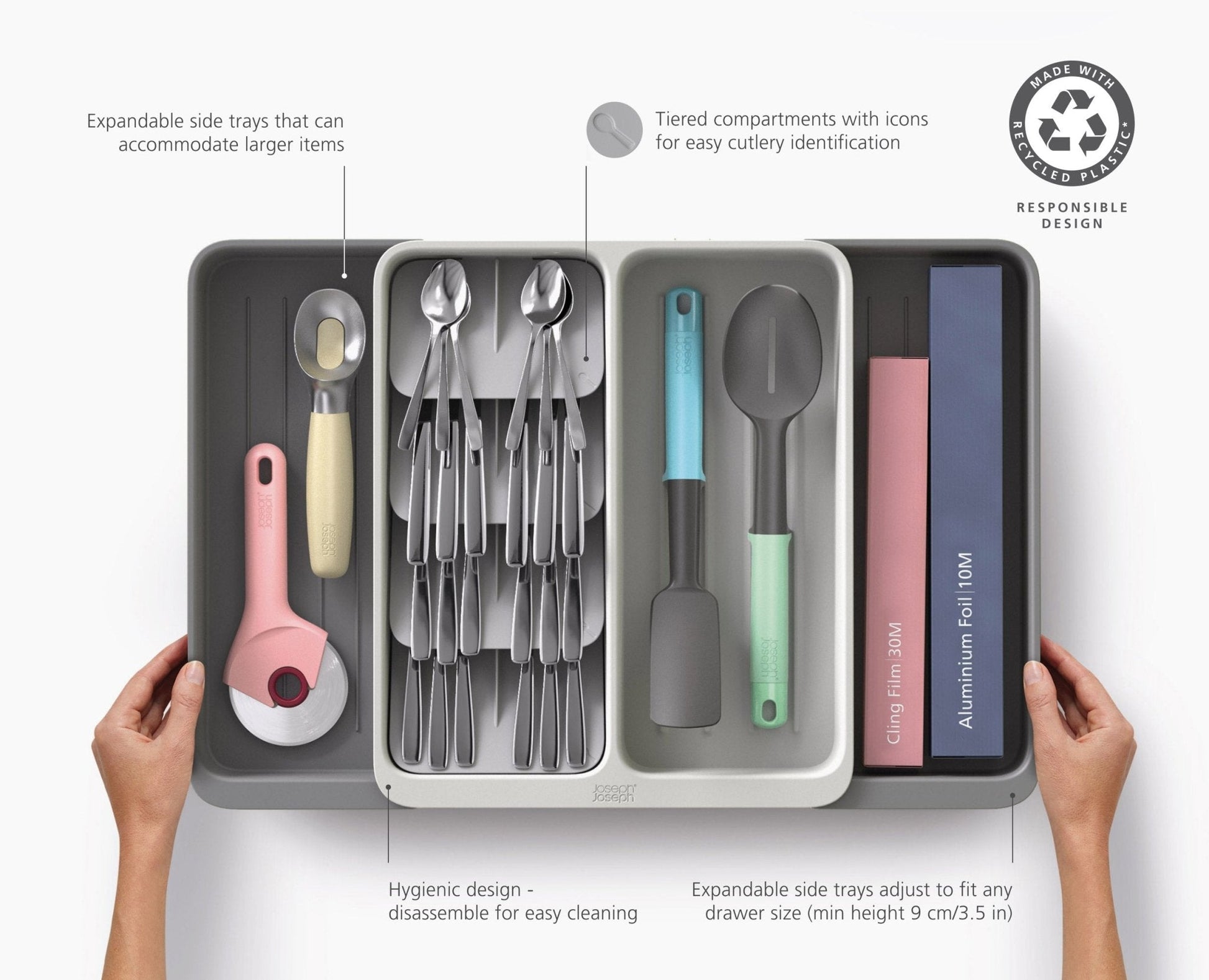 [half-width] DrawerStore™ Expanding Tiered Cutlery, Utensil & Gadget Organiser