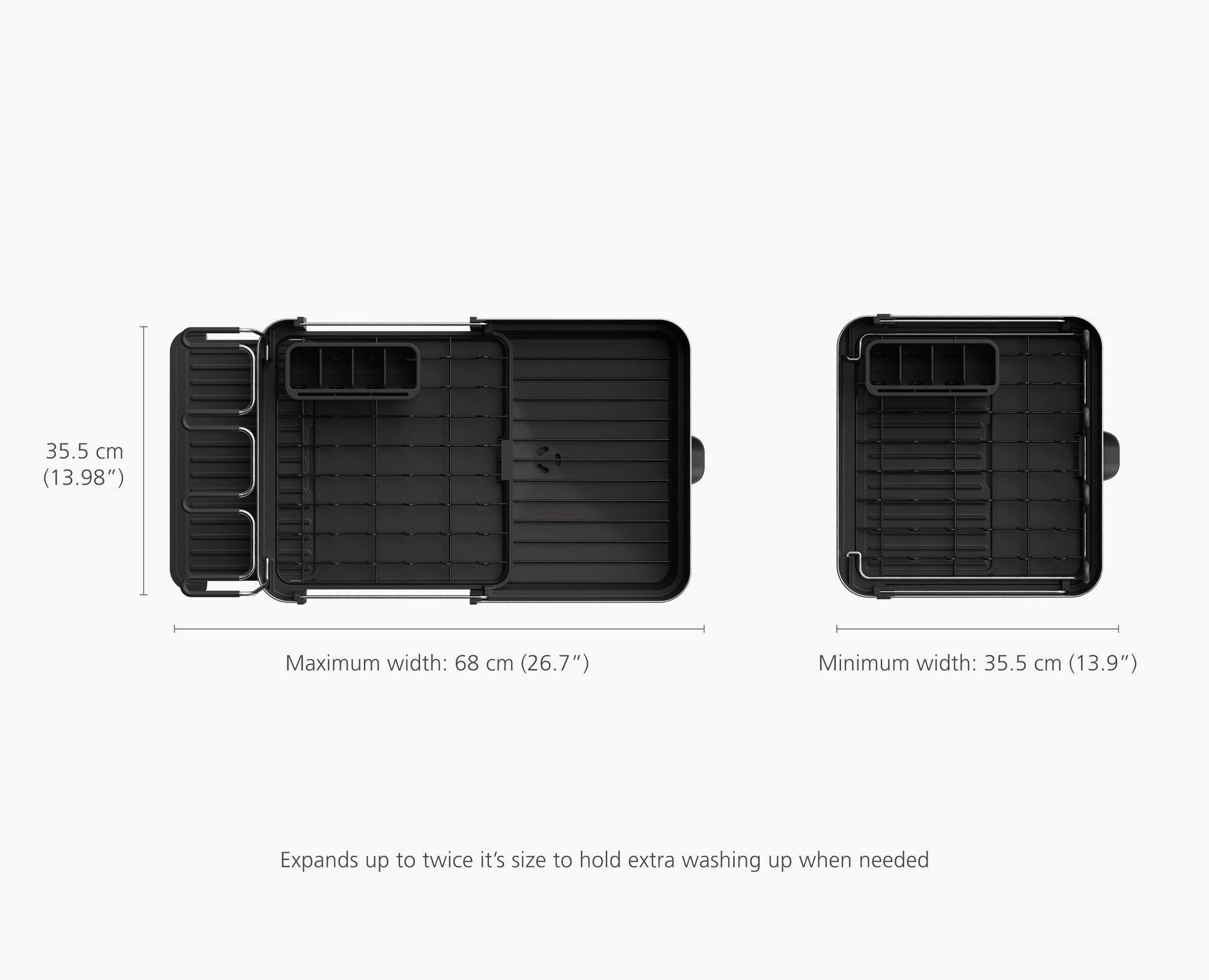 [half-width] Extend™ Steel Plus Expandable Black Dish Drainer with Wine Glass Rack