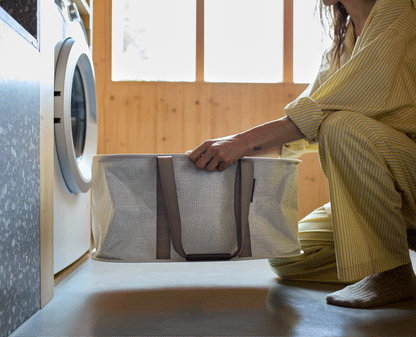[half-width] 2-piece Ecru Tota 90L & Hold-All Laundry Basket Set