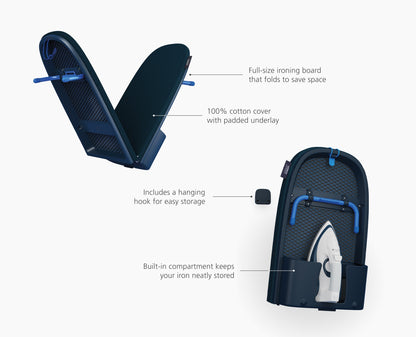 [half-width] Pocket Max Plus 110cm Folding Blue Ironing Board with Advanced Cover