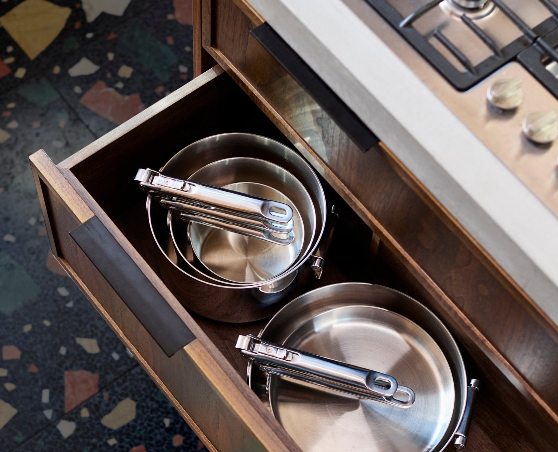 [half-width] Space Steel Folding Handle 6-Piece Cookware Set